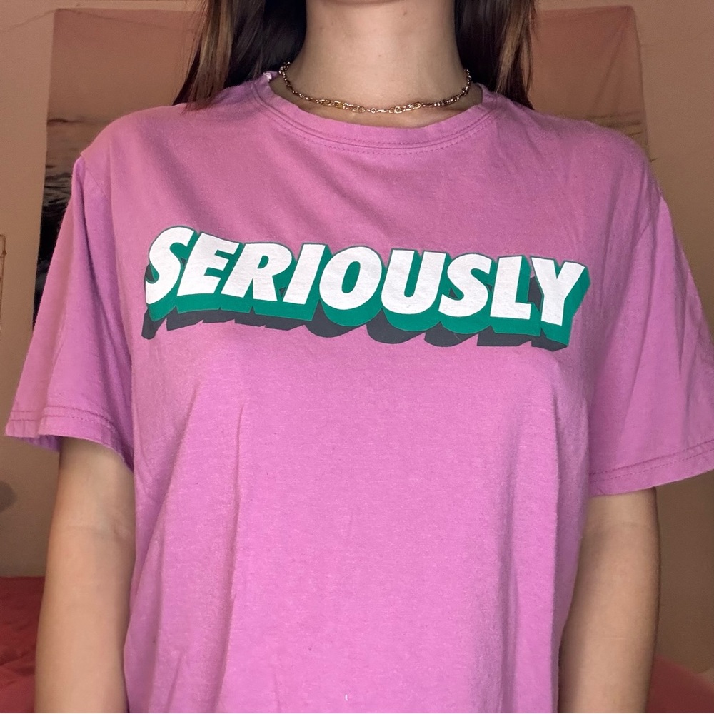 “Seriously” Lilac graphic tee Korean fashion